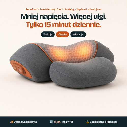 RecoRest – masażer szyi 3 w 1 z trakcją, ciepłem i wibracjami