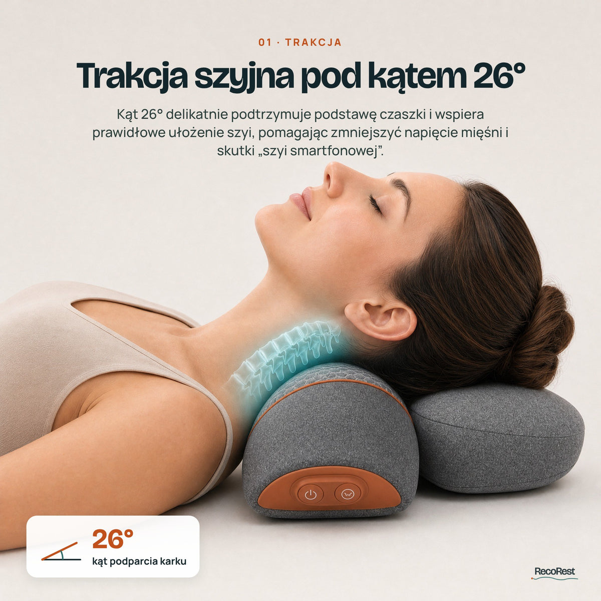 Trakcja szyjna pod kątem 26° – masażer szyi RecoRest